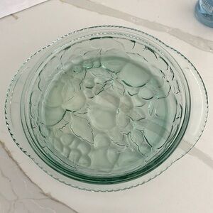 Vintage Libbey Green Fruit Orchard Round glass casserole dish